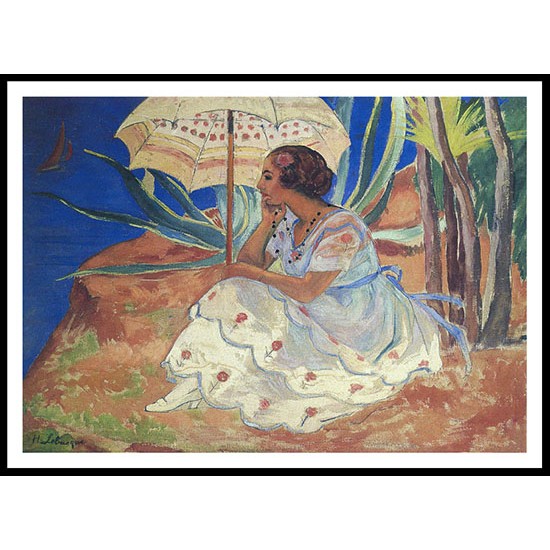 Young Woman with Umbrella at St Maxime 1918, A New Print Of an Henri  Labasque Painting