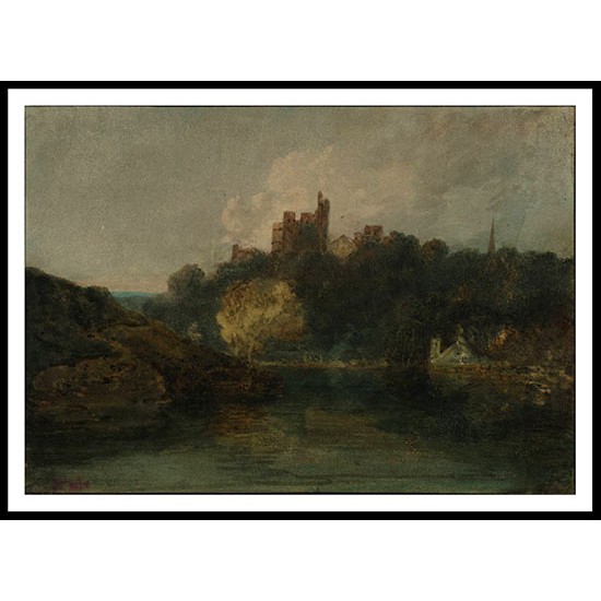 A Castle on a Wooded Bank beside a River; A Church Spire to the Right 1798 99, A New Print Of a J. M. W Turner Painting A Castle on a Wooded Bank beside a River; A Church Spire to the Right 1798 99, A New Print Of a J. M. W Turner Painting