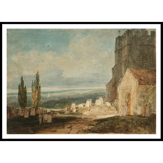 A Church and Churchyard near a River or Lake with an Extensive Landscape Beyond 1796 97, A New Print Of a J. M. W Turner Painting