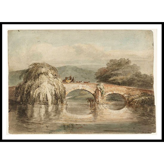 A Coach Crossing a Two Arched Bridge with a Weeping Willow 1796, A New Print Of a J. M. W Turner Painting