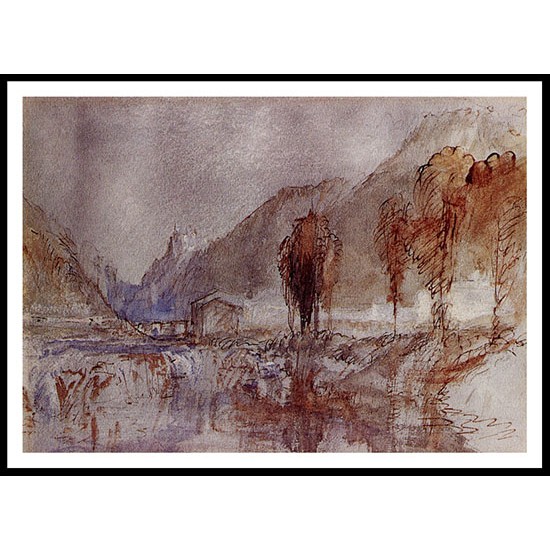 A Distant Castle with Poplar Trees beside a River 1840, A New Print Of a J. M. W Turner Painting