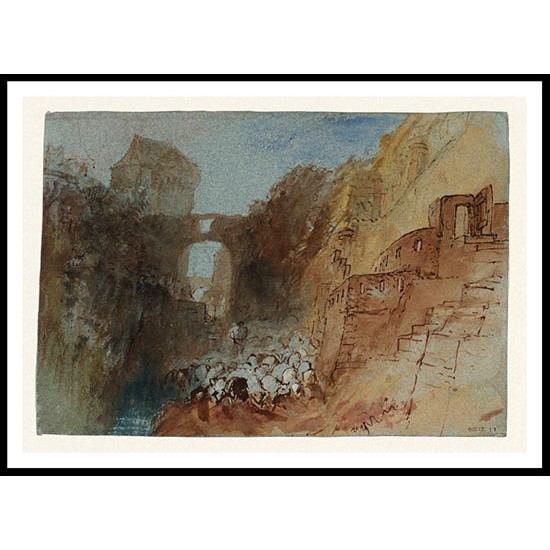 A Herd of Sheep at Saumur Below the Walls of the Chateau with the Tour de Papegault to the Left 1826 28, A New Print Of a J. M. W Turner Painting