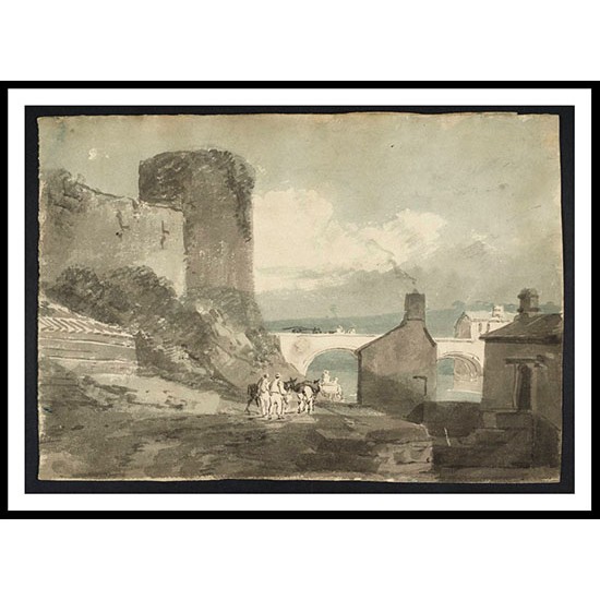 A Road with Houses and a Bridge over a River beneath the Walls of a Castle 1797, A New Print Of a J. M. W Turner Painting