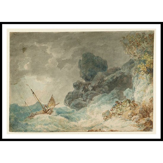 A Rocky Shore with Men Attempting to Rescue a Storm Tossed Boat 1792 93, A New Print Of a J. M. W Turner Painting