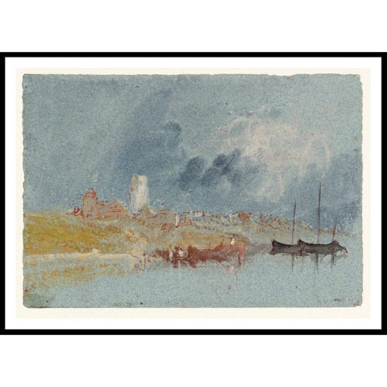 A Village with a Tower beside the Loire Possibly Behuard close to Angers 1826 28, A New Print Of a J. M. W Turner Painting