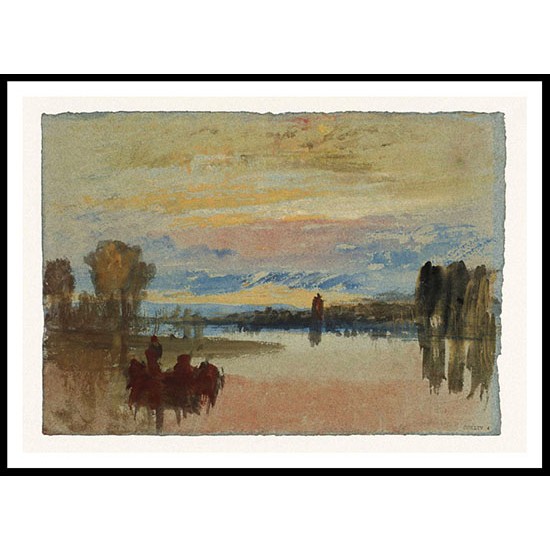 Evening A Boat on a River with a Distant Tower 1827, A New Print Of a J. M. W Turner Painting