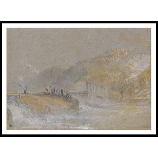 Foul by God River Landscape with Anglers Fishing From a Weir 1830, A New Print Of a J. M. W Turner Painting