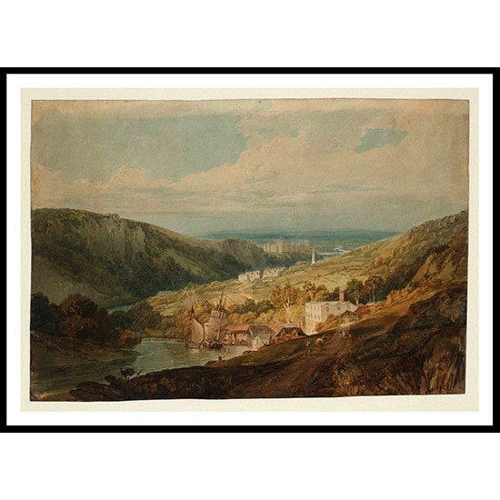 Imaginary Landscape on the River Teifi with a Cluster of Houses in the Foreground a Church Spire Beyond and Windsor Castle on a Cliff above a Distant Plain 1798 99, A New Print Of a J. M. W Turner Painting