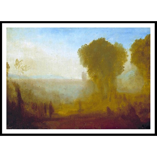 Landscape with Tower Trees and Figures possibly Arcueil near Paris 1827 28, A New Print Of a J. M. W Turner Painting