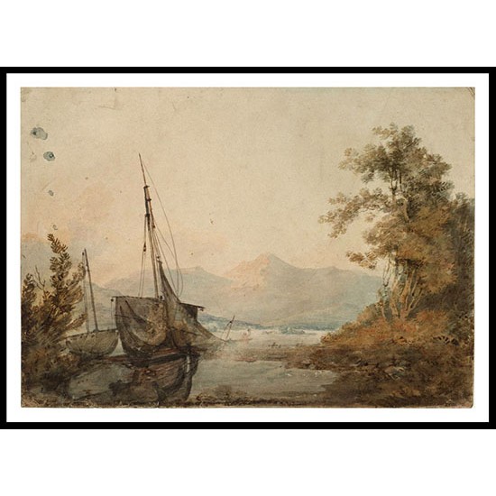 River Landscape with Distant Mountain 1793, A New Print Of a J. M. W Turner Painting