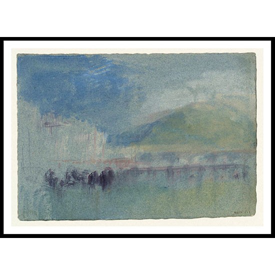 Rouen The Bridge of Boats and the Stone Bridge with Monte Ste Catherine Beyond 1832, A New Print Of a J. M. W Turner Painting