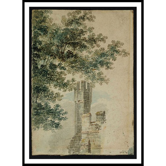 Study of Foliage and a Turret at Battle Abbey after Michael Angelo Rooker 1792, A New Print Of a J. M. W Turner Painting