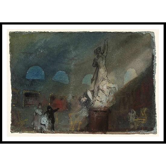 The North Gallery at Night Figures Contemplating Flaxman's Statue 'St Michael Overcoming Satan' 1827, A New Print Of a J. M. W Turner Painting