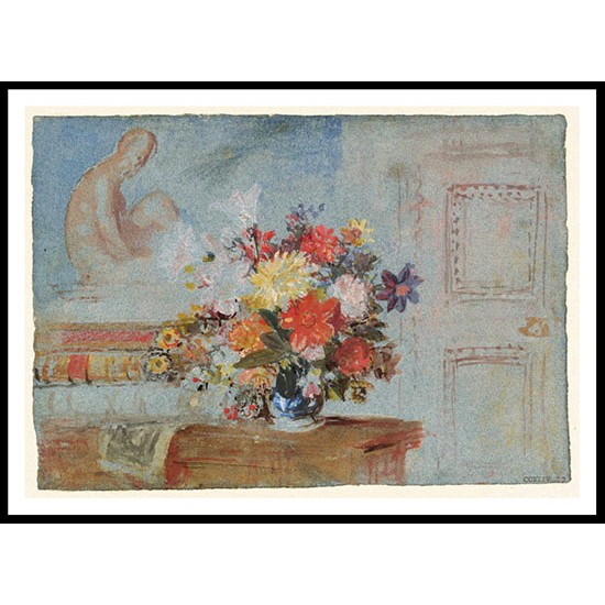 The Old Library A Vase of Lilies Dahlias and Other Flowers 1827, A New Print Of a J. M. W Turner Painting