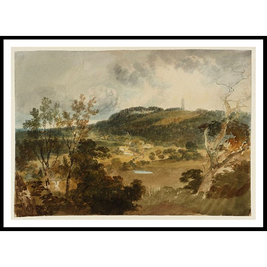 View across a Valley with a Small Village towards the Unfinished Tower of Fonthill Abbey from the North East 1799, A New Print Of a J. M. W Turner Painting