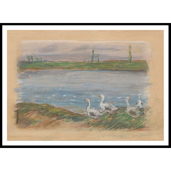 Four Geese By a Pond, A New Print Of an Alfred Sisley Painting