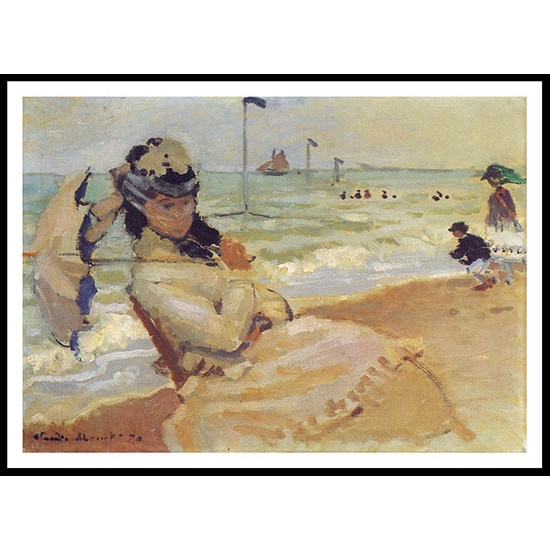 Camille on the Beach at Trouville 1870, A New Print Of a Painting By Adolphe Monet