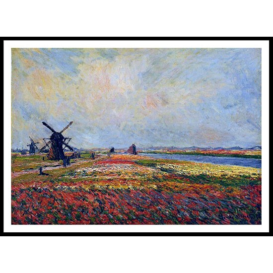 Fields of Flowers and Windmills near Leiden 1886, A New Print Of a Painting By Adolphe Monet