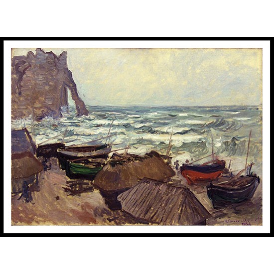 Fishing Boats on the Beach at Etretat 1884, A New Print Of a Painting By Adolphe Monet