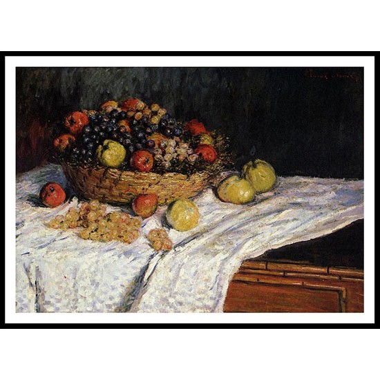 Fruit Basket with Apples and Grapes 1879, A New Print Of a Painting By Adolphe Monet