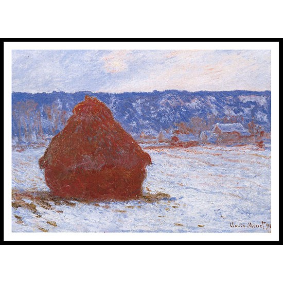 Grainstack in Overcast Weather Snow Effect 1891, A New Print Of a Painting By Adolphe Monet