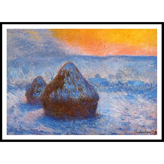 Grainstacks at Sunset Snow Effect 1890 91, A New Print Of a Painting By Adolphe Monet