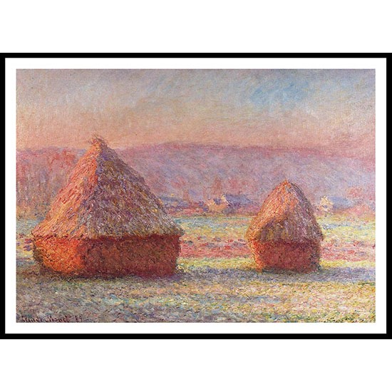 Haystacks White Frost Sunrise, A New Print Of a Painting By Adolphe Monet