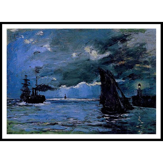 Seascape Night Effect 1866, A New Print Of a Painting By Adolphe Monet