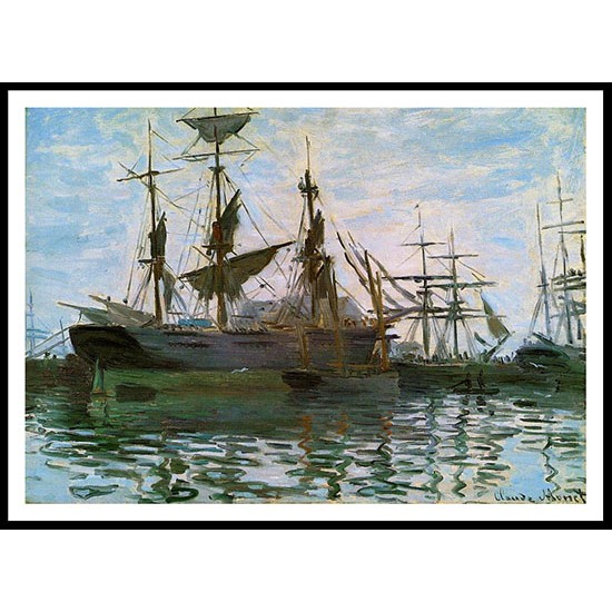 Ships in Harbor 1873, A New Print Of a Painting By Adolphe Monet