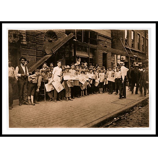 Lewis Hine Newsboys with base ball extra Cincinnati Ohio 1908, A New Print Of an American Street Scene Photochrom