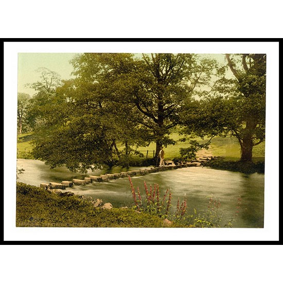 Ambleside stepping stones Lake District England, A New Print Of an English Photochrom Image