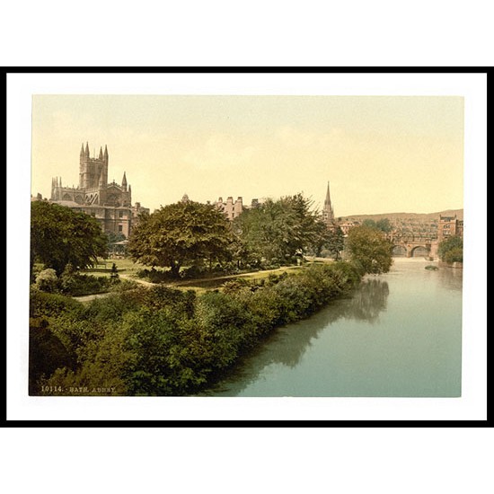 Bath The Abbey from the bridge England, A New Print Of an English Photochrom Image