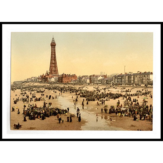 Blackpool The Promenade and Tower from South Pier England, A New Print Of an English Photochrom Image