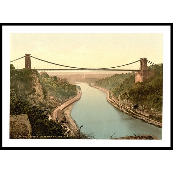 Bristol Clifton suspension bridge from the cliffs England, A New Print Of an English Photochrom Image