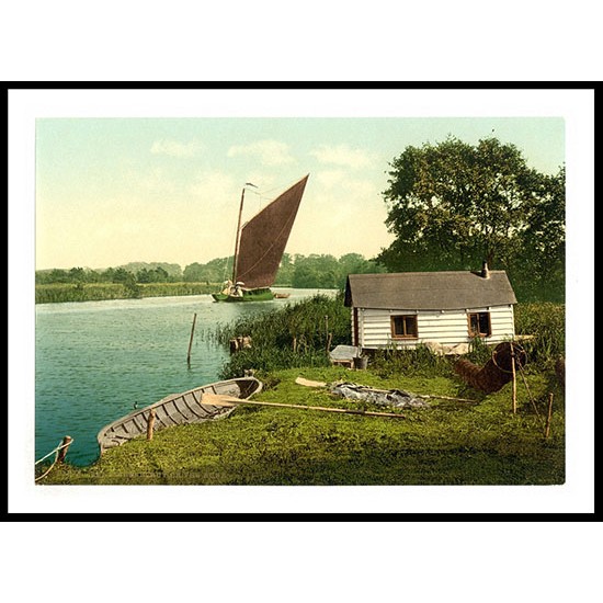 Bure River Eel fishers hut on the Bore ieBure River England, A New Print Of an English Photochrom Image Bure River Eel fishers hut on the Bore ieBure River England, A New Print Of an English Photochrom Image