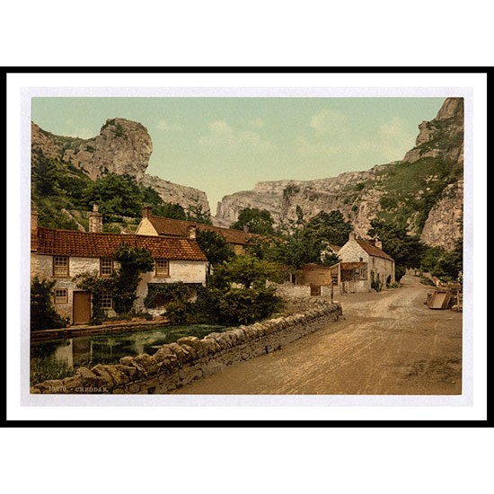 Cheddar The village and Lion Rock England, A New Print Of an English Photochrom Image