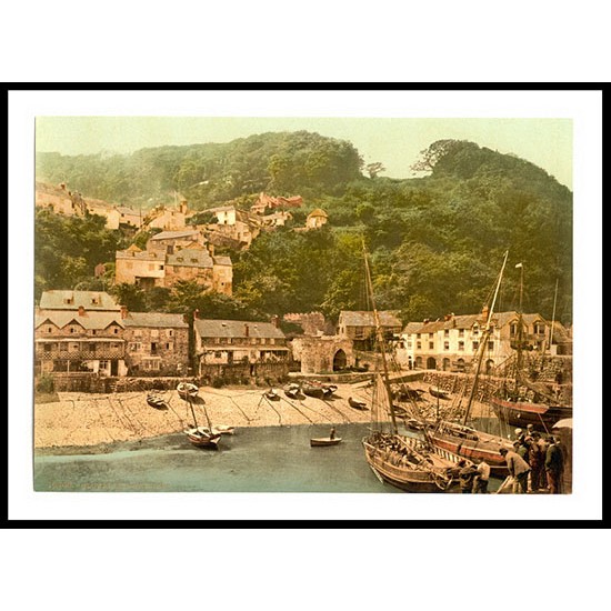 Clovelly Harbor England, A New Print Of an English Photochrom Image Clovelly Harbor England, A New Print Of an English Photochrom Image
