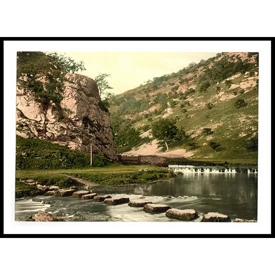 Dovedale stepping stones Derbyshire England, A New Print Of an English Photochrom Image