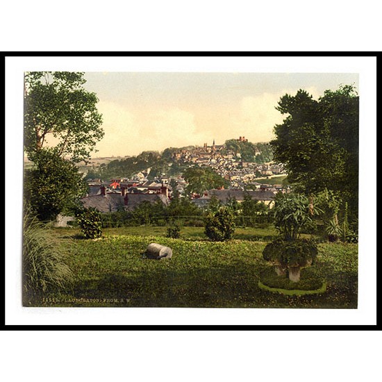 Launceston from SW Cornwall England, A New Print Of an English Photochrom Image Launceston from SW Cornwall England, A New Print Of an English Photochrom Image