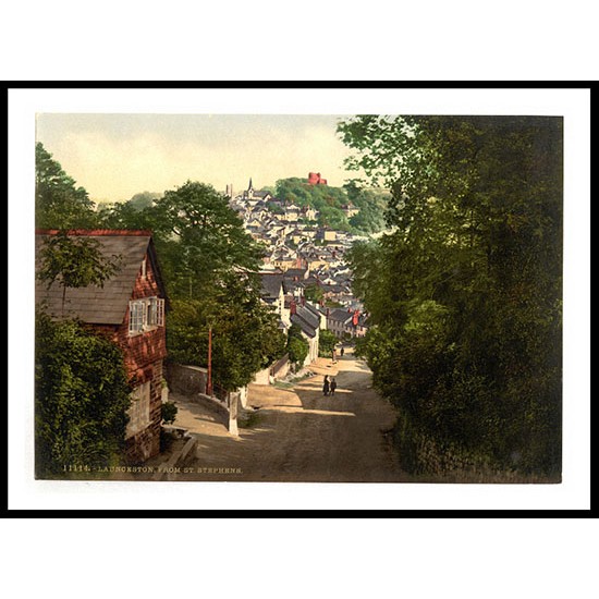 Launceston from St Stephens Cornwall England, A New Print Of an English Photochrom Image Launceston from St Stephens Cornwall England, A New Print Of an English Photochrom Image