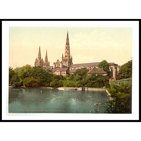 Lichfield Cathedral South Side England, A New Print Of an English Photochrom Image