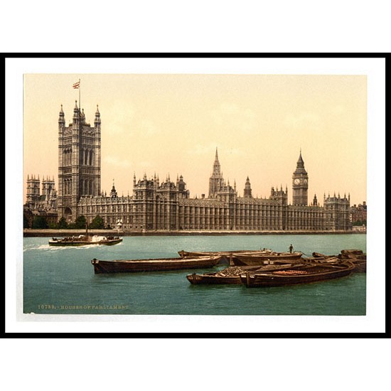 London Houses of Parliament from the river England, A New Print Of an English Photochrom Image