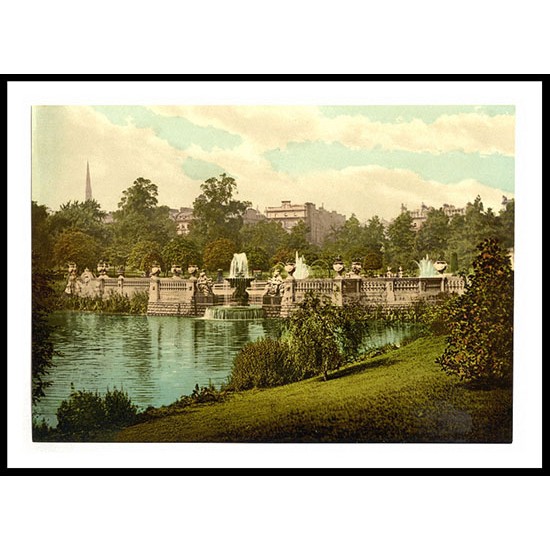 London Kensington Gardens the fountains England, A New Print Of an English Photochrom Image