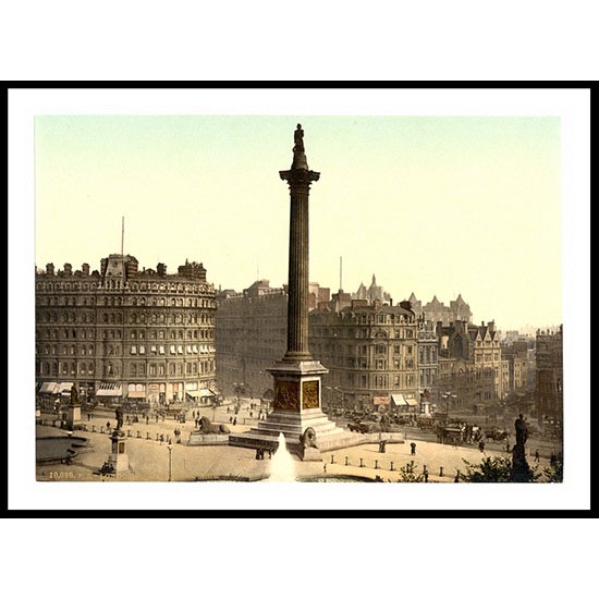 London Trafalgar Square from National Gallery England, A New Print Of an English Photochrom Image