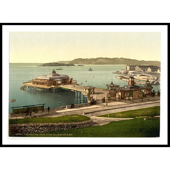 Plymouth The Pier with Drakes Island England, A New Print Of an English Photochrom Image