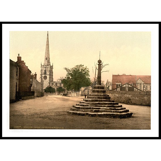 Repton Cross church and school Derbyshire England, A New Print Of an English Photochrom Image