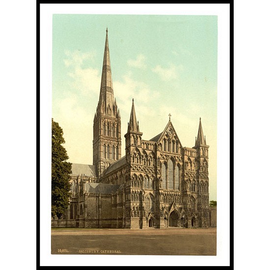 Salisbury Cathedral England, A New Print Of an English Photochrom Image