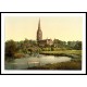 Salisbury Cathedral from the river England, A New Print Of an English Photochrom Image