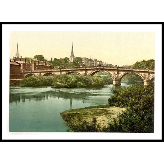 Shrewsbury English Bridge England, A New Print Of an English Photochrom Image