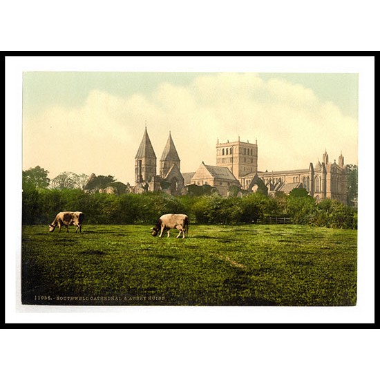 Southwell Cathedral and abbey ruins Notts England, A New Print Of an English Photochrom Image